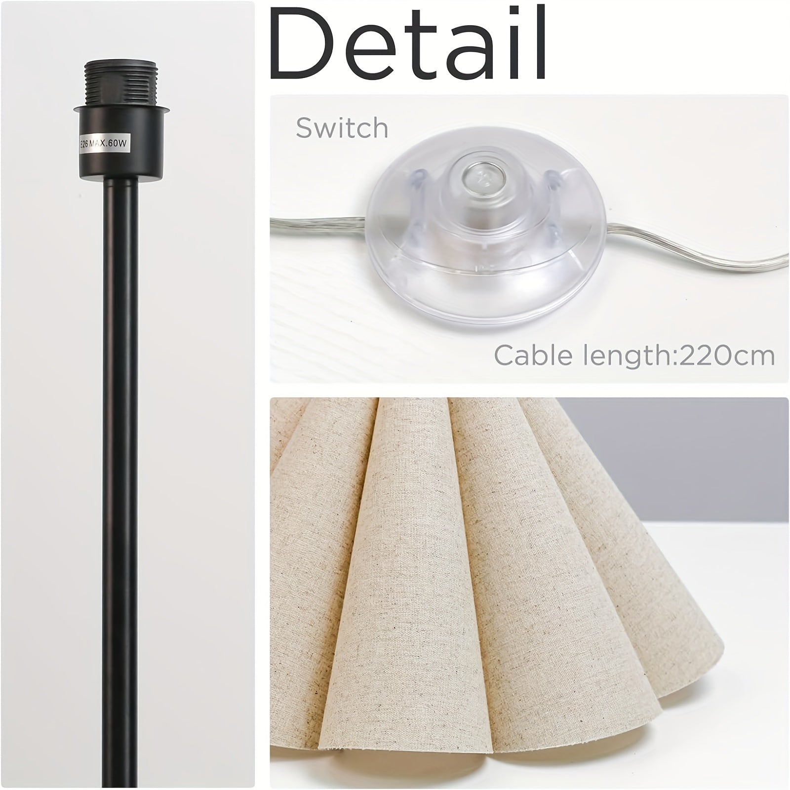 Lámpara de Pie Moderna KUNJOULAM con Pantalla Beige