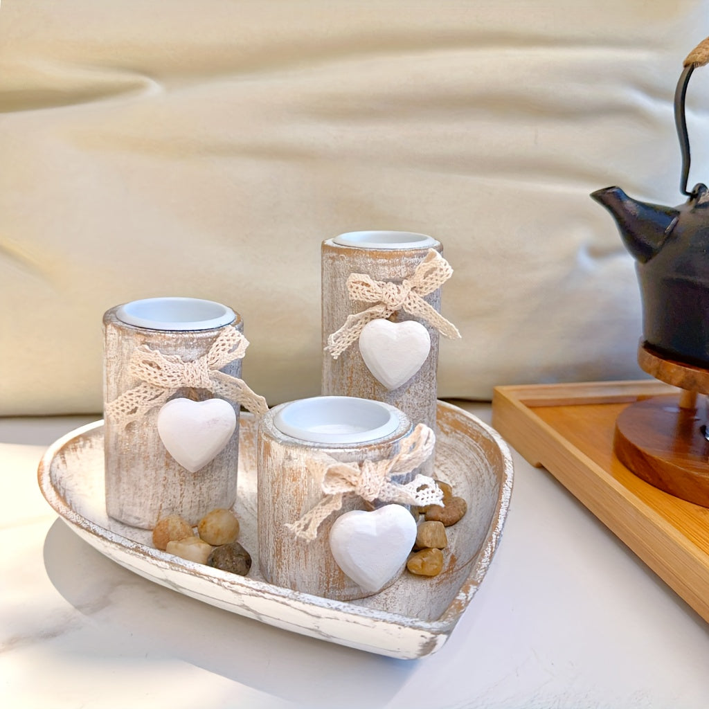 Set de Portavelas de Madera Blanca, Decoración Elegante para el Hogar