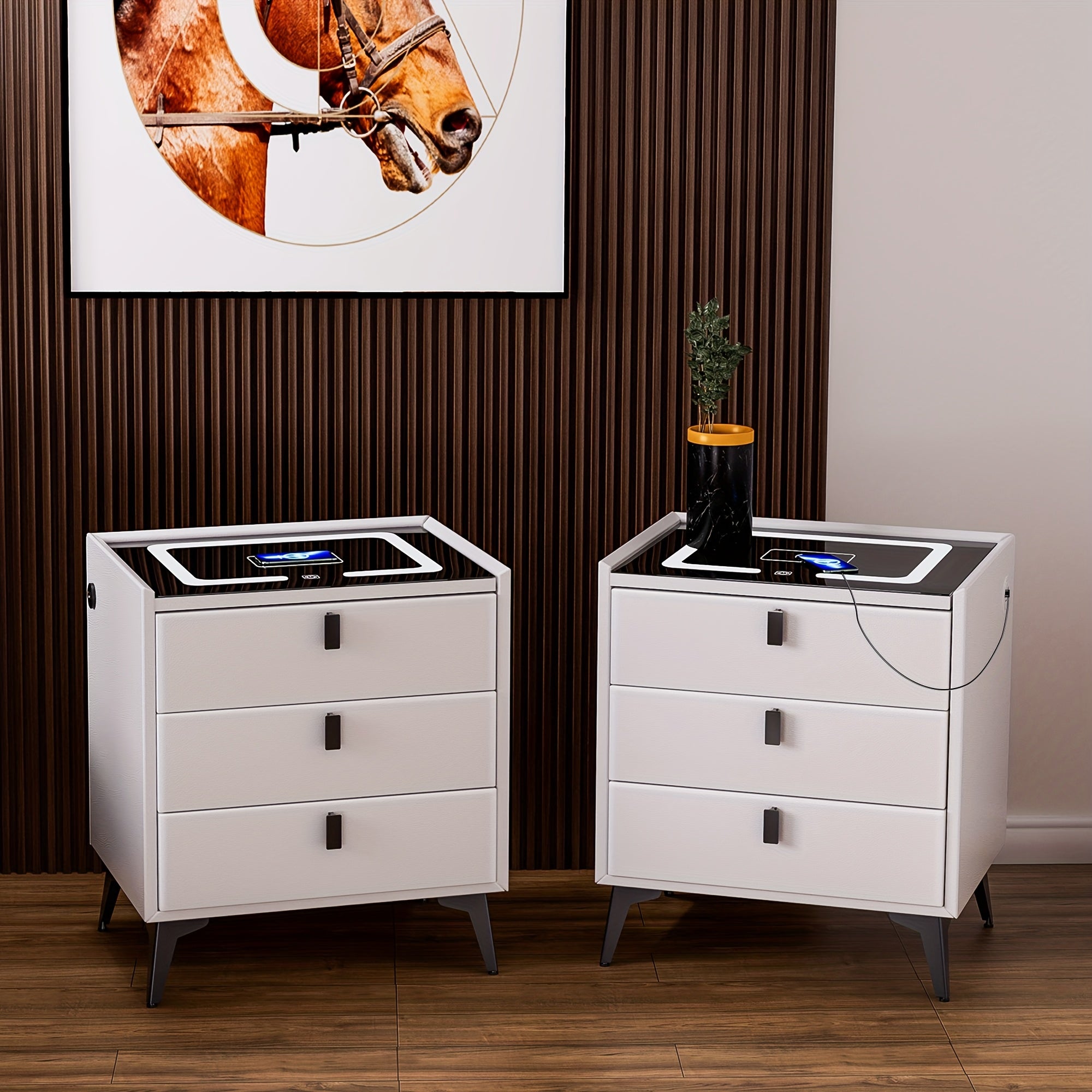 Mesita de Noche Inteligente con Carga Inalámbrica y Luz Regulable