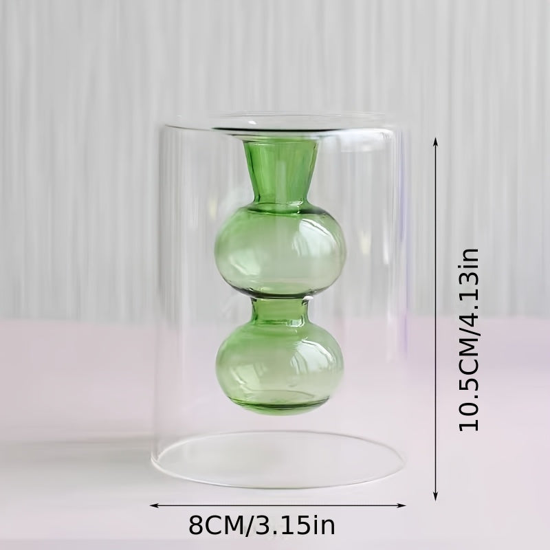 Jarrón de Vidrio Doble Estilo Nórdico Moderno para Aromaterapia y Flores