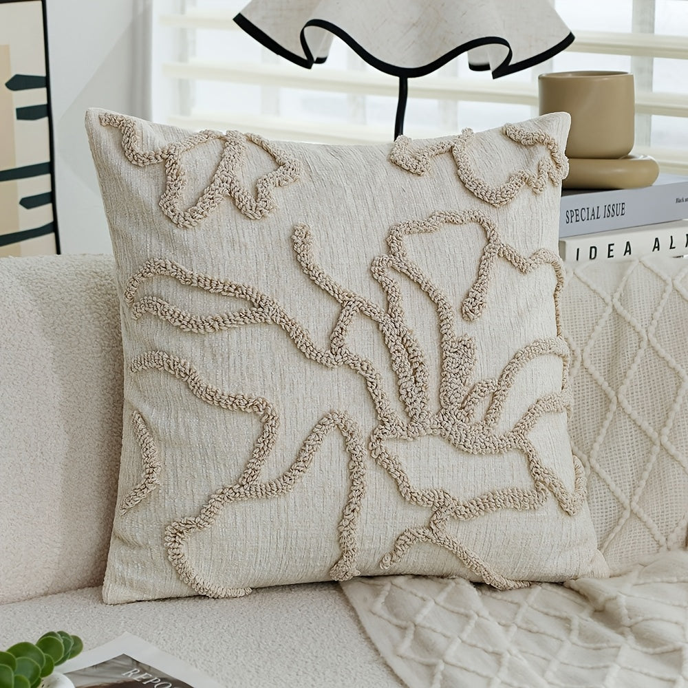 Funda de Cojín Decorativa Chic Floral de Chenilla con Cierre de Cremallera