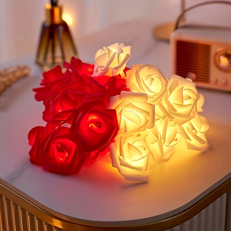 Guirnalda de Luces LED de Rosas Rojas y Blancas para Decoración