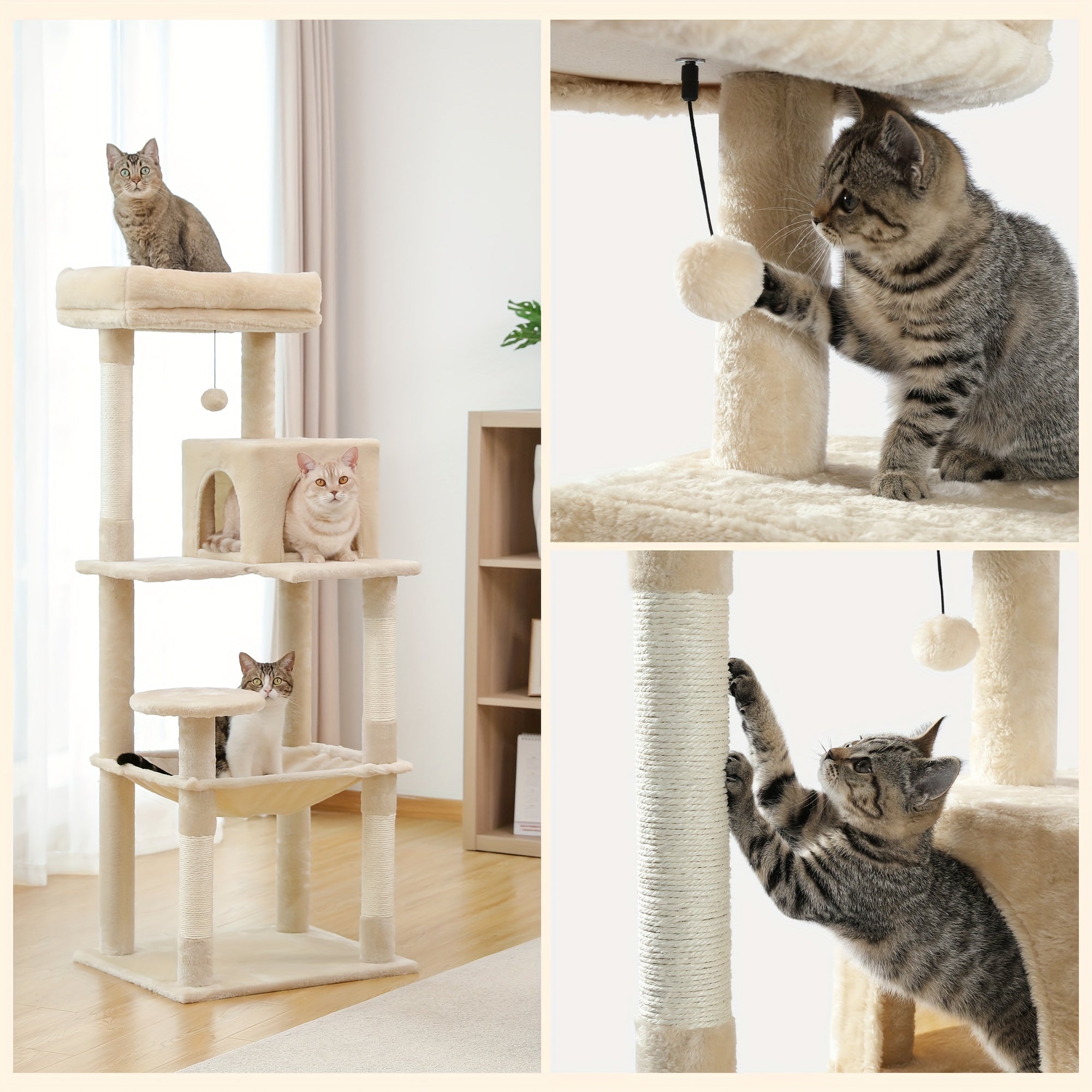 Árbol para Gatos de Interior con Hamaca y Rascadores de Sisal