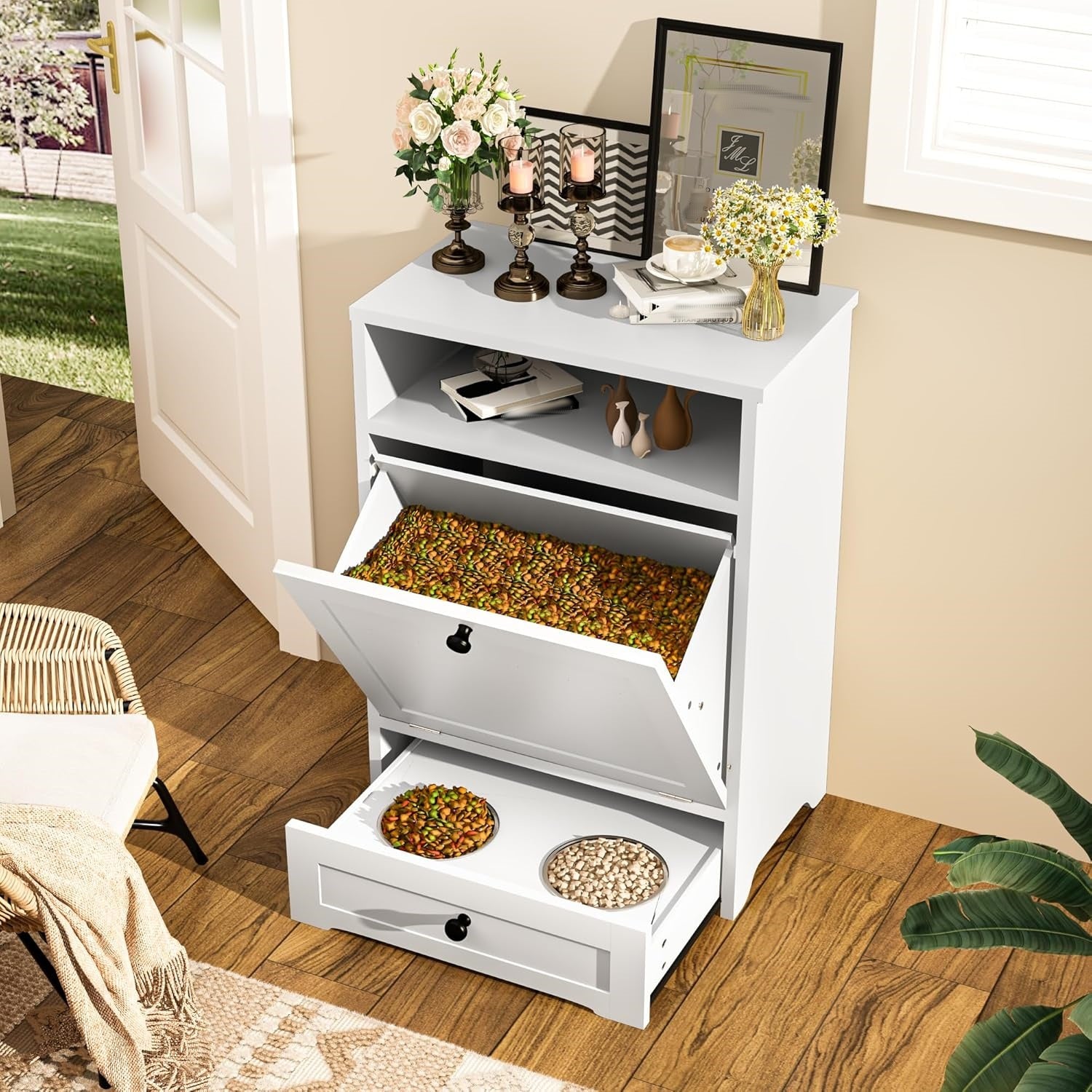 Estación de Alimentación Elevada con Almacenamiento para Mascotas