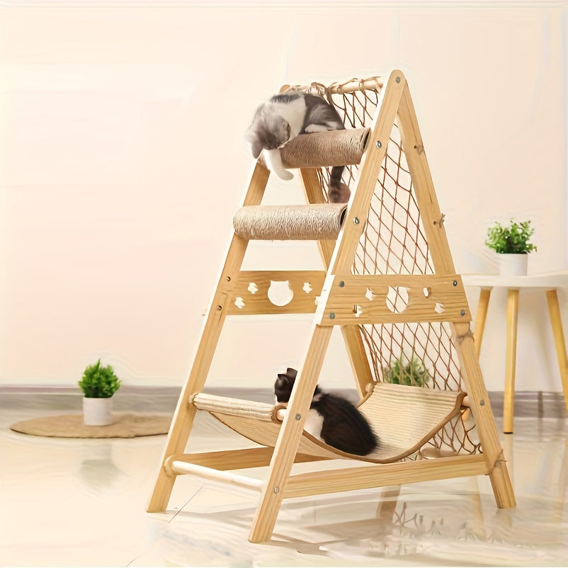 Árbol Rascador Deluxe para Gatos 6 en 1 con Diseño de Madera Real