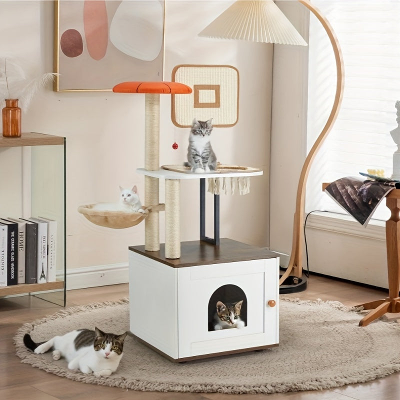 Árbol para Gatos 2 en 1 con Caja de Arena Oculta, Blanco