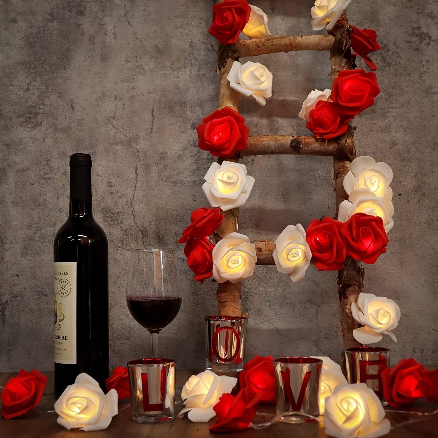 Guirnalda de Luces LED de Rosas Rojas y Blancas para Decoración