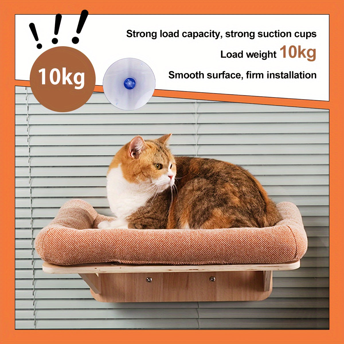 Cama Hamaca para Gato con Ventosa, Fácil Montaje, Color Naranja