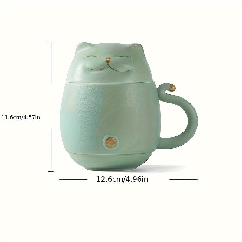 Taza de Té de Cerámica con Infusor y Tapa, Diseño de Gato