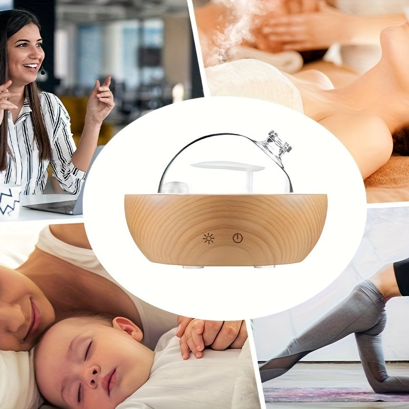 Difusor de Aceites Esenciales de Vidrio con Base de Madera