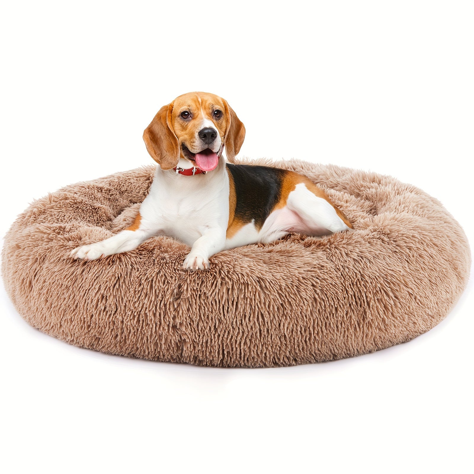 Cama Calmante para Mascotas, Lavable y Suave, Color Camel
