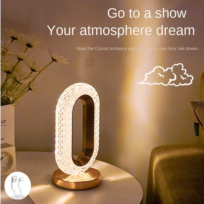 Lámpara de mesa ovalada con cristal y carga USB