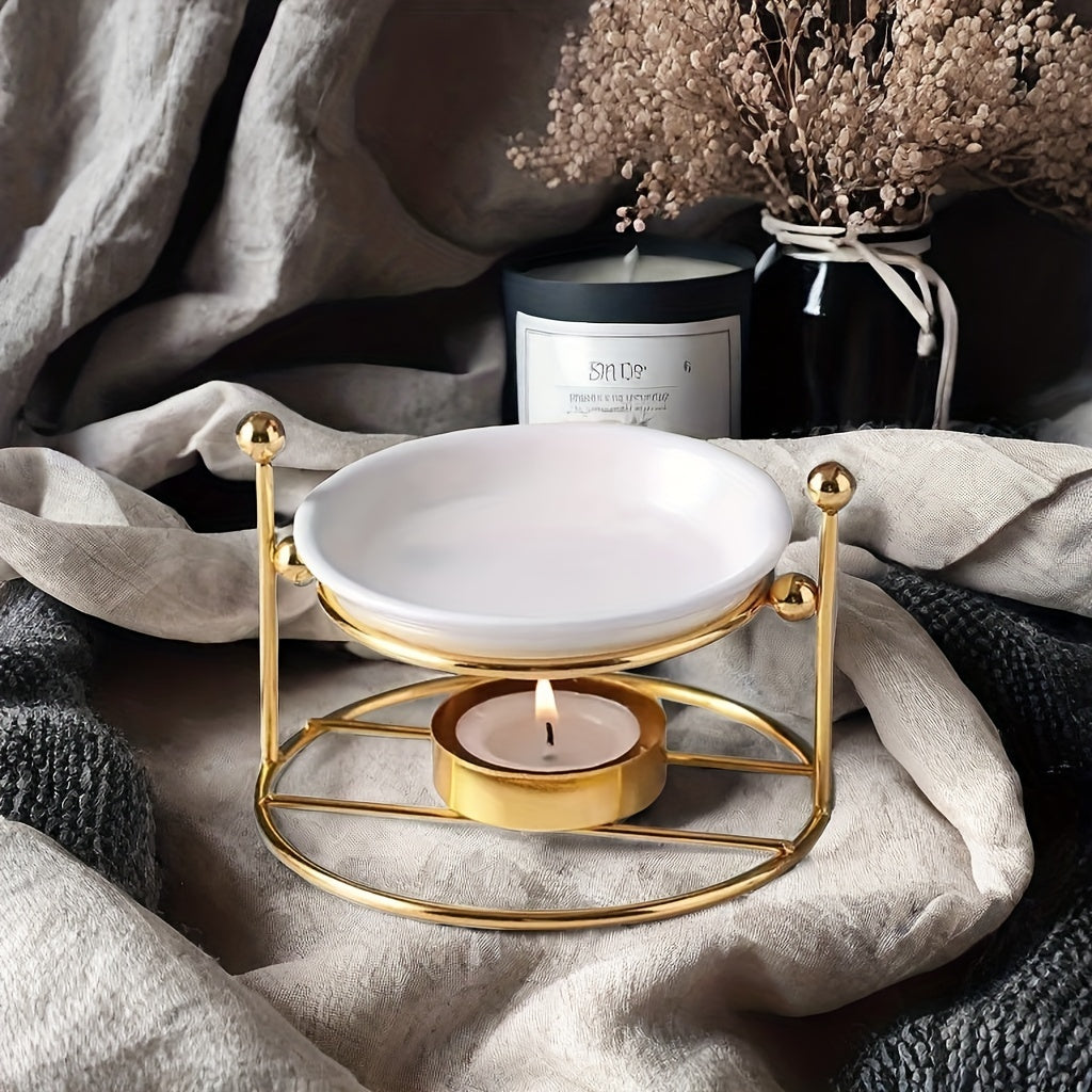 Portavelas de Cerámica y Metal para Decoración y Aromaterapia