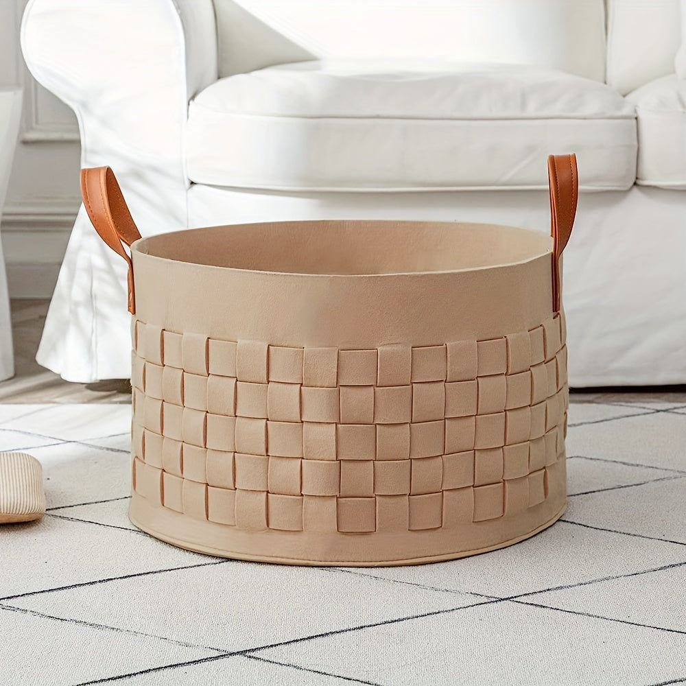 Cesto de Lavandería Grande de Fieltro con Asas de Piel Sintética