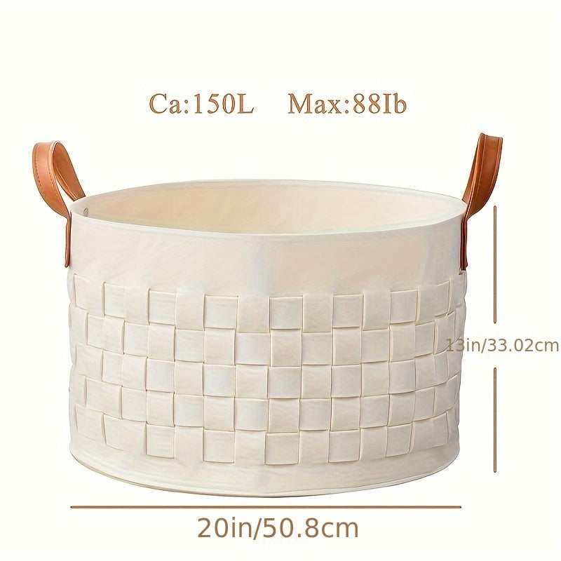 Cesto de Lavandería Grande de Fieltro con Asas de Piel Sintética