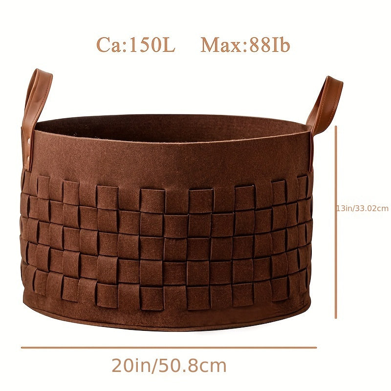 Cesto de Lavandería Grande de Fieltro con Asas de Piel Sintética