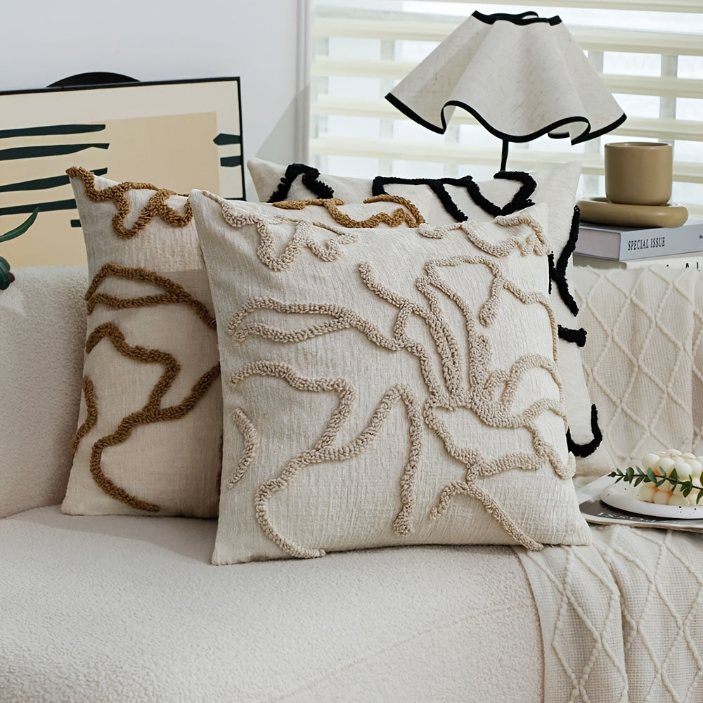 Funda de Cojín Decorativa Chic Floral de Chenilla con Cierre de Cremallera