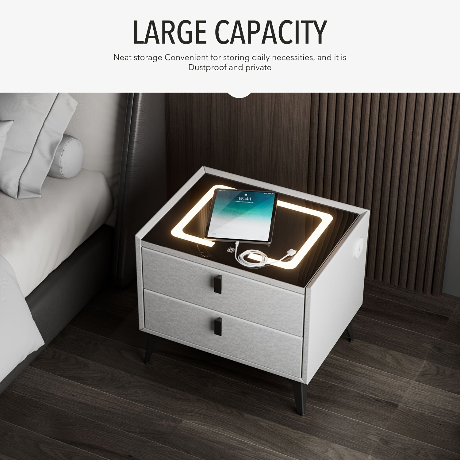 Mesita de Noche Inteligente con Carga Inalámbrica y Luz Regulable