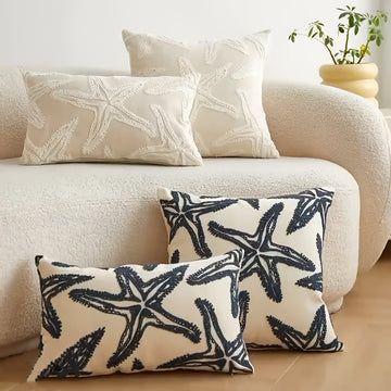 Funda de Cojín Decorativa Estilo Rústico con Bordado de Estrella de Mar