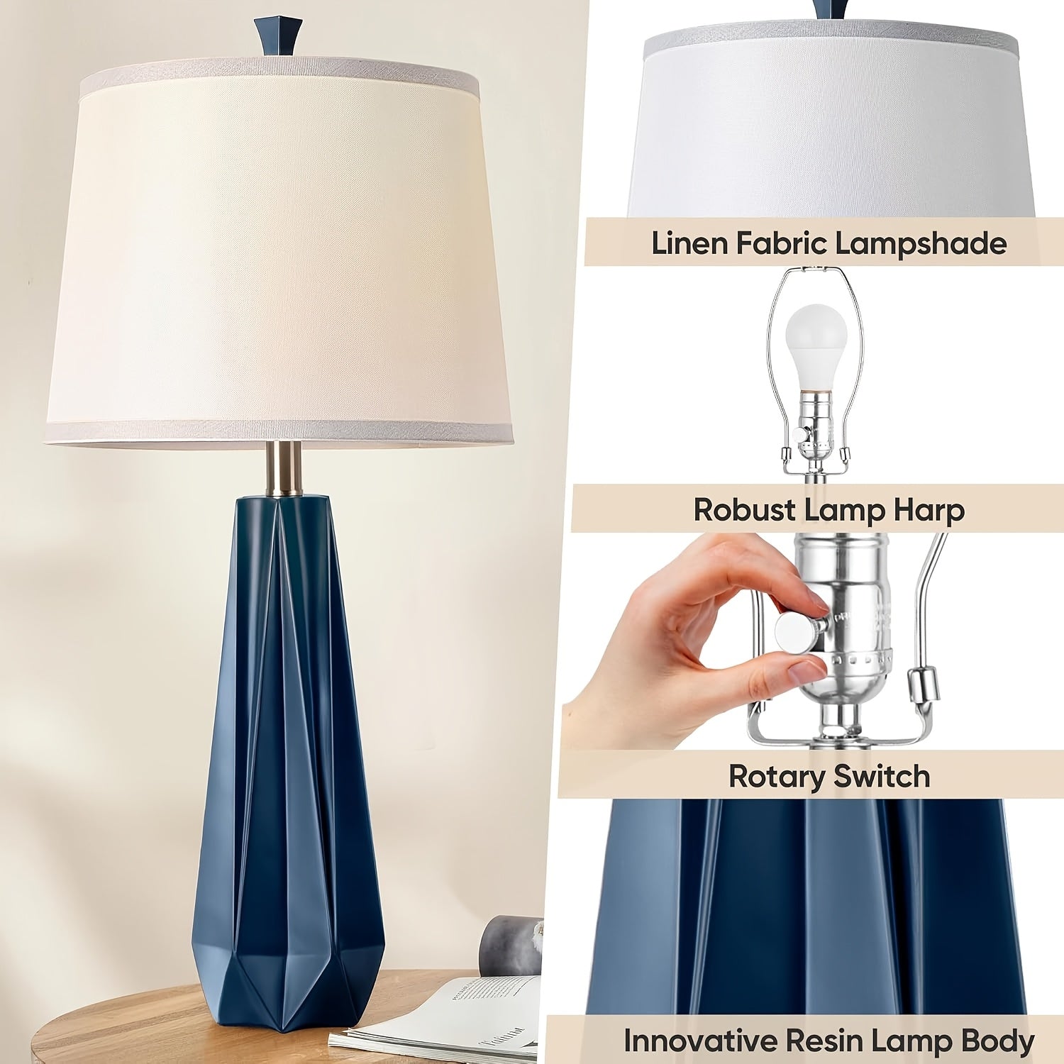 Lámparas de Mesa Modernas Azul Marino con Control Táctil y 3 Temperaturas de Luz