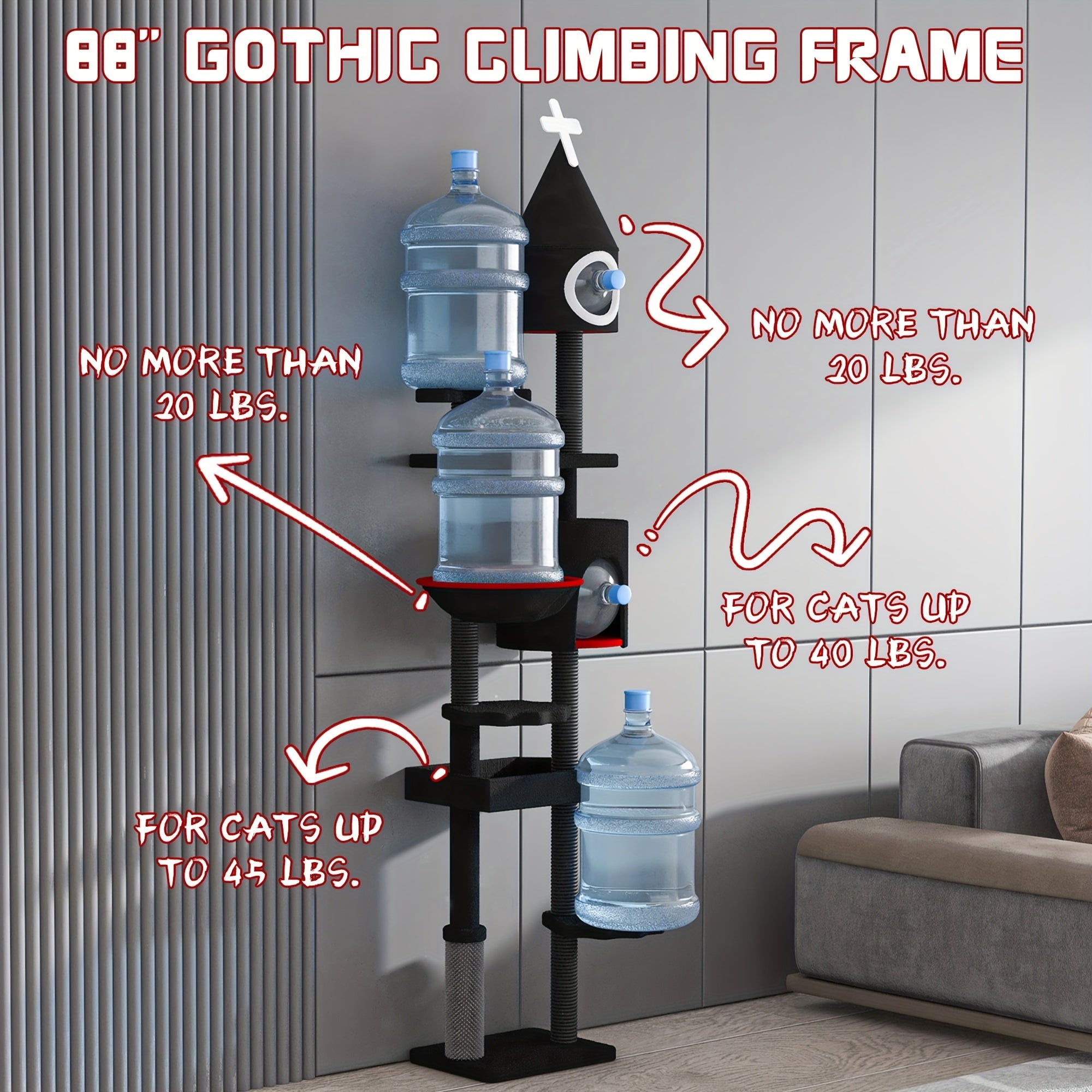 Árbol Rascador Gótico Grande para Gatos, 2 Niveles, Negro