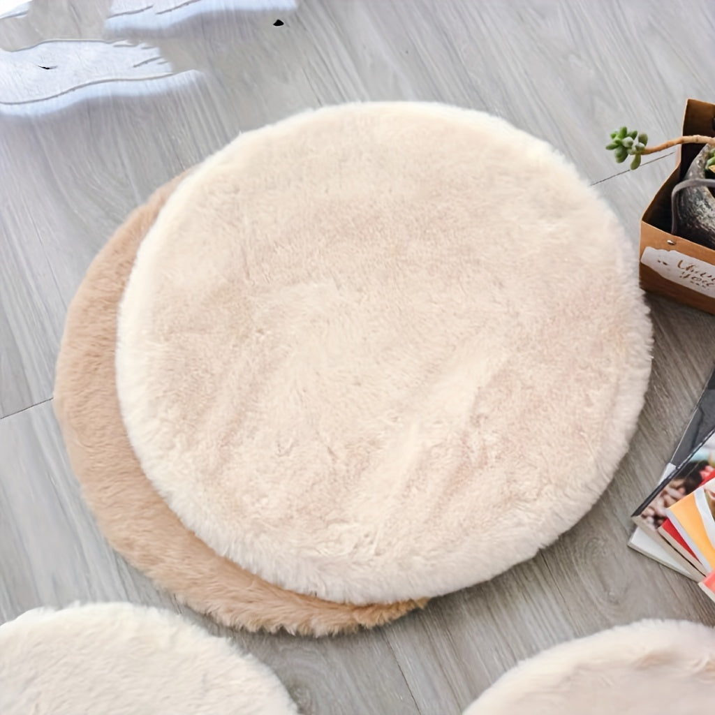 Cama Redonda de Piel Sintética para Mascotas - Beige o Blanca