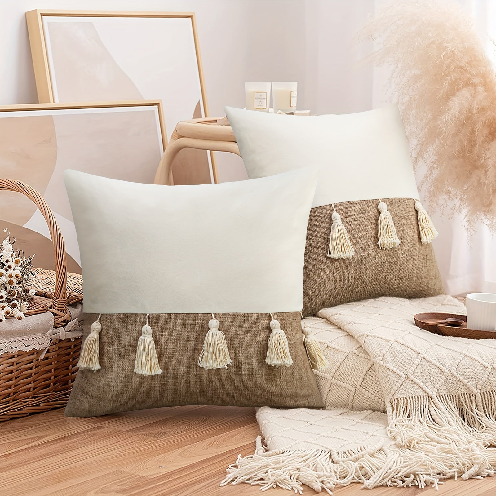 Funda Cojín Bohemio con Borlas de Poliéster