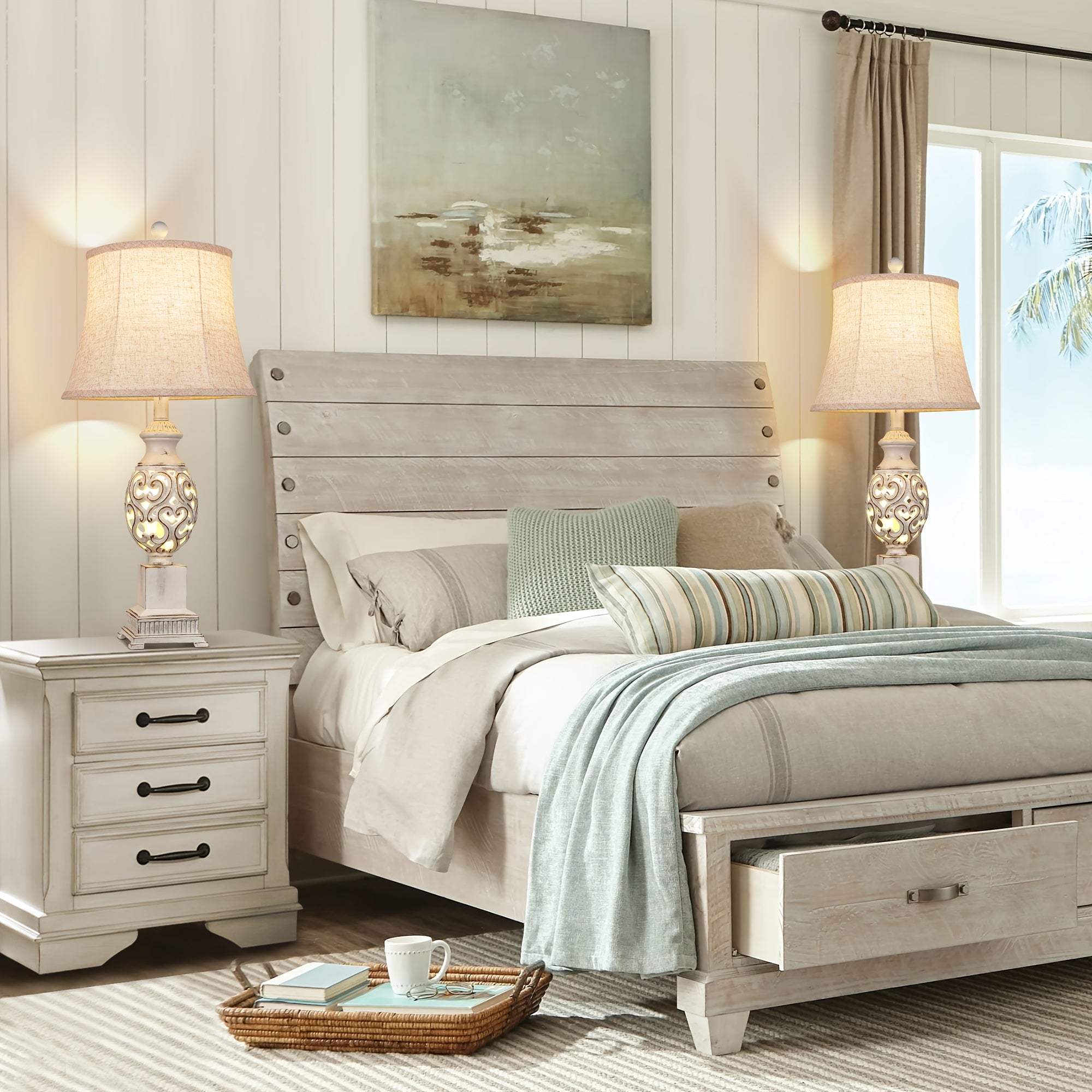 Set de 2 Lámparas de Mesa Rústicas con Pantallas de Lino