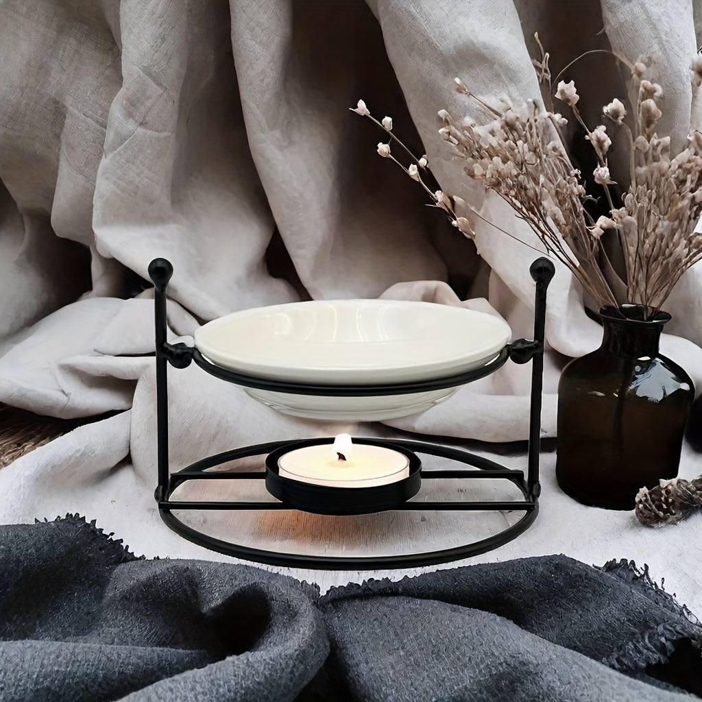 Portavelas de Cerámica y Metal para Decoración y Aromaterapia