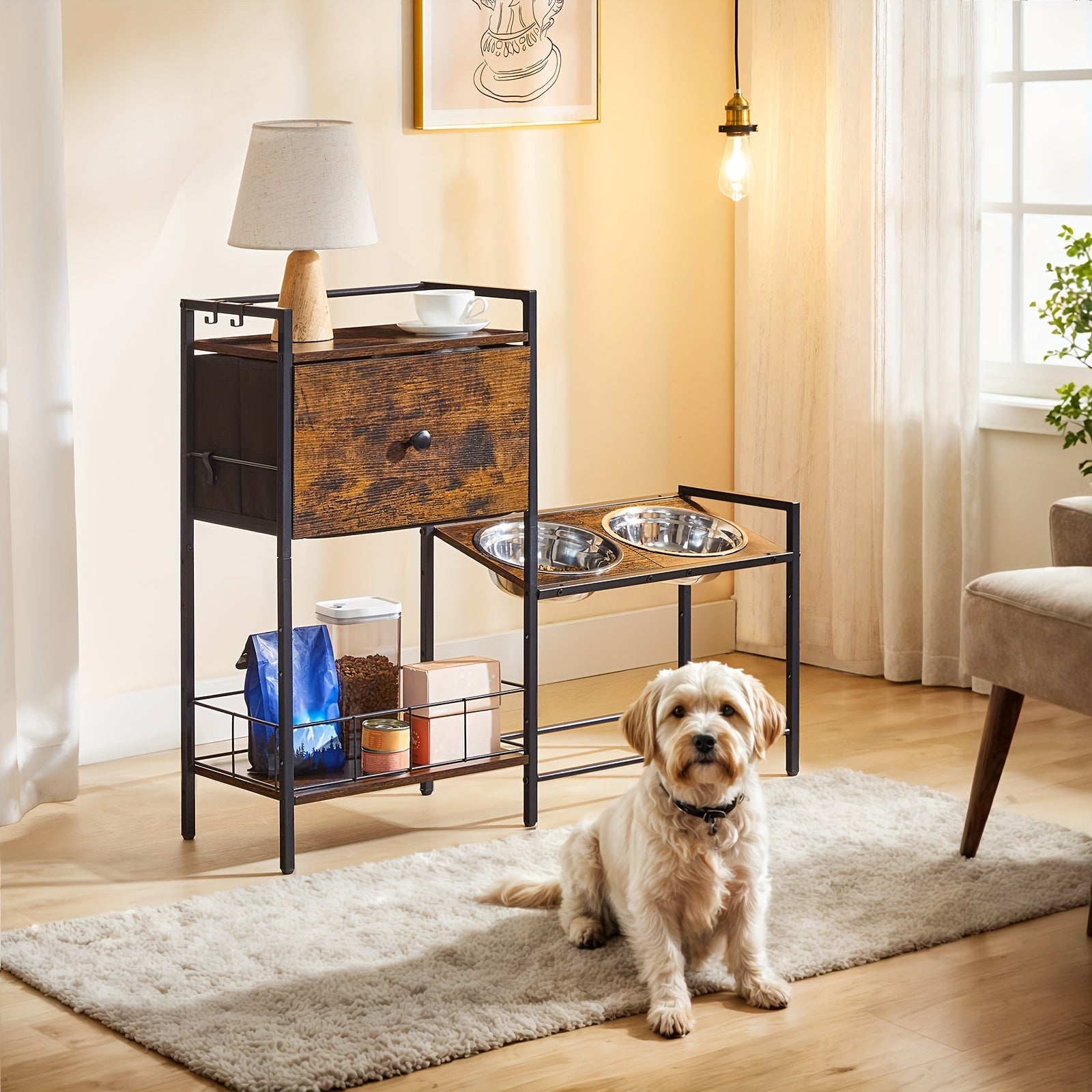 Soporte Elevado para Comedero de Perros con 2 Cuencos Ajustables