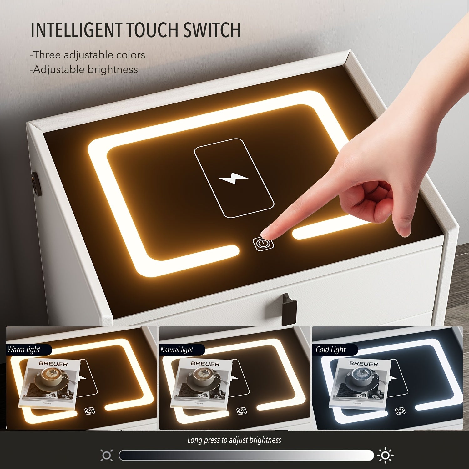 Mesita de Noche Inteligente con Carga Inalámbrica y Luz Regulable