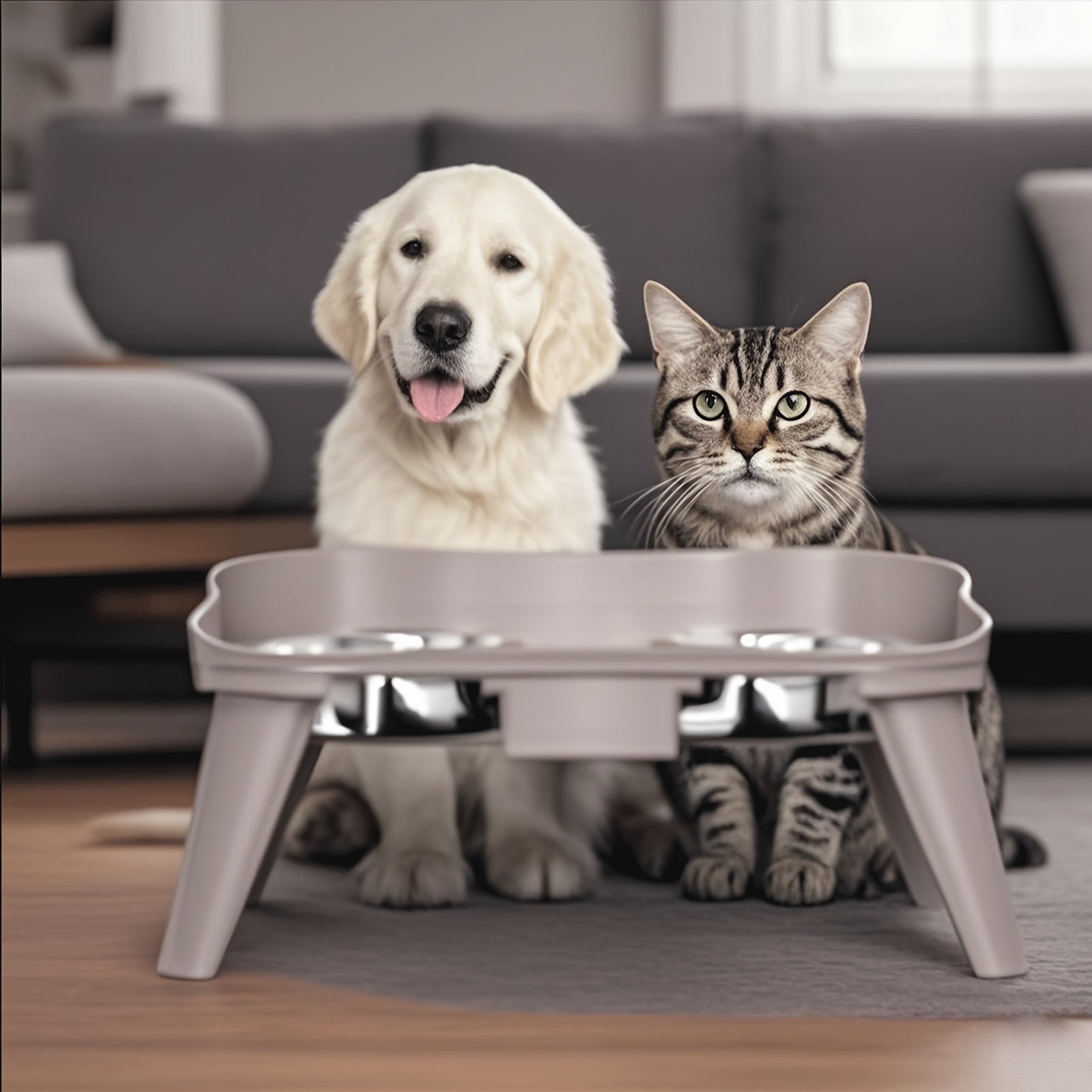 Comedero Elevado de Acero Inoxidable Antideslizante para Mascotas (M)