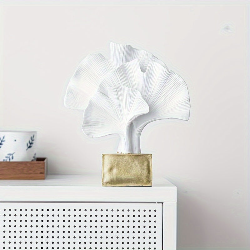 Escultura Abstracta de Hoja de Ginkgo en Resina para Decoración