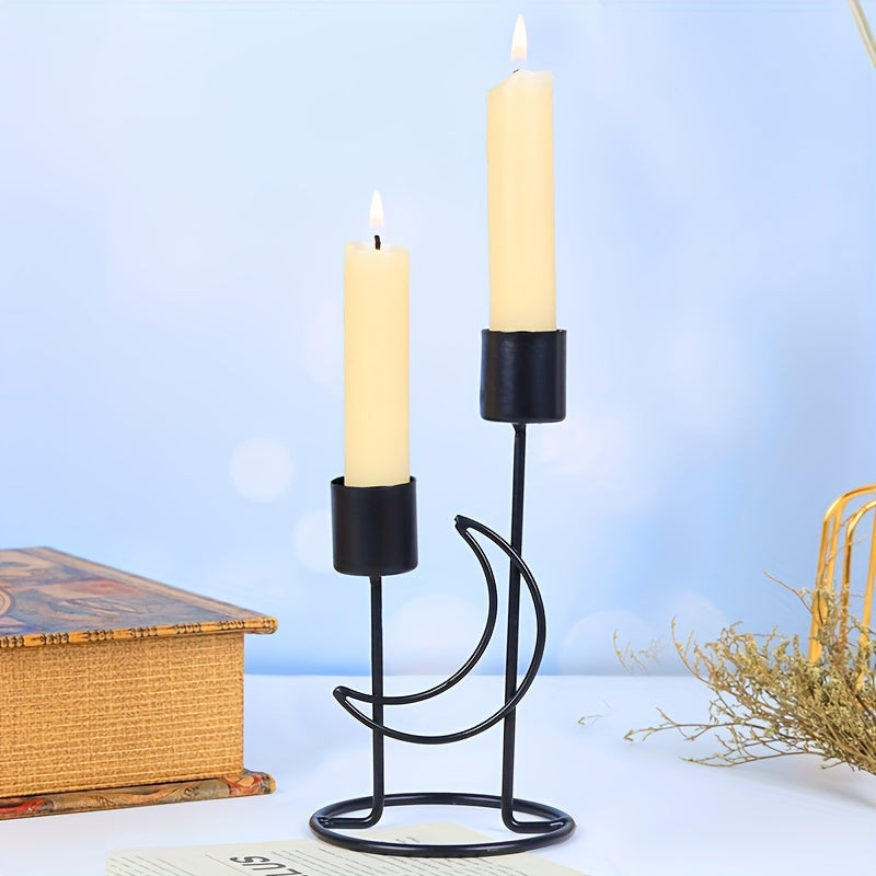 Portavelas de Metal en Forma de Luna, Decoración de Mesa