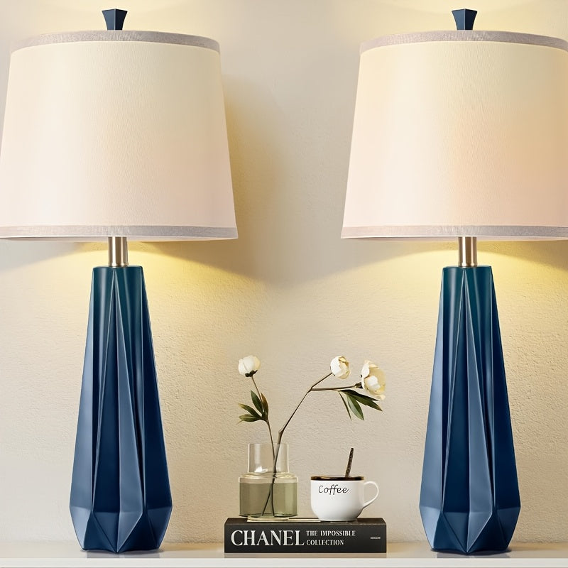 Set de 2 Lámparas de Mesa Modernas Azul Marino con Pantalla de Lino