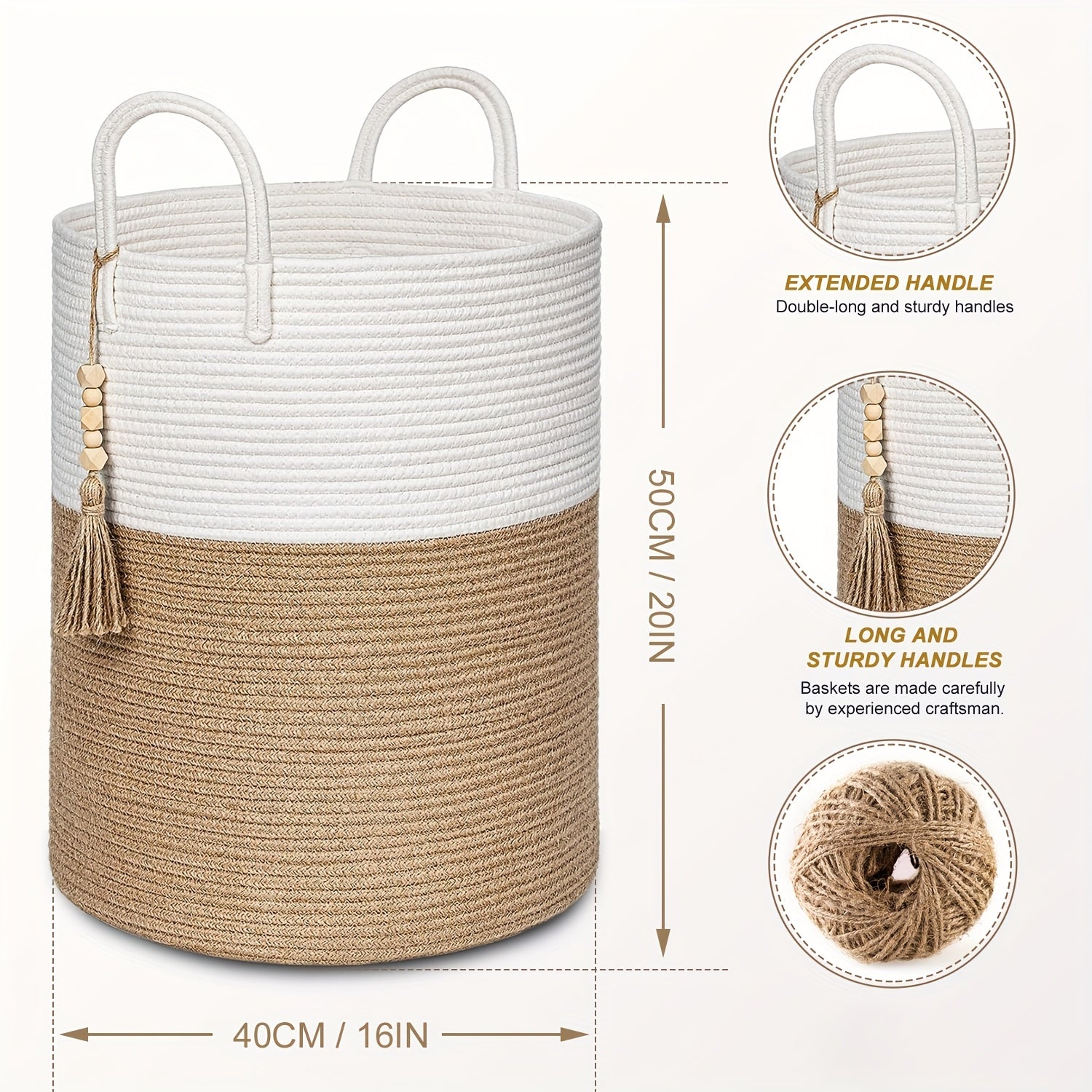 Cesta de almacenamiento plegable con asas beige y negra