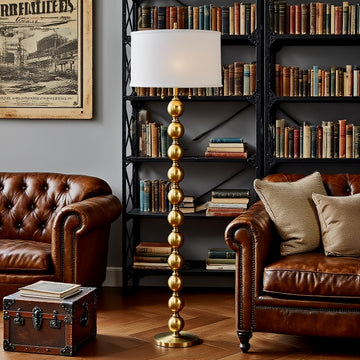 Lámpara de Pie Moderna de 64'' con Pantalla de Lino Beige y Base Dorada