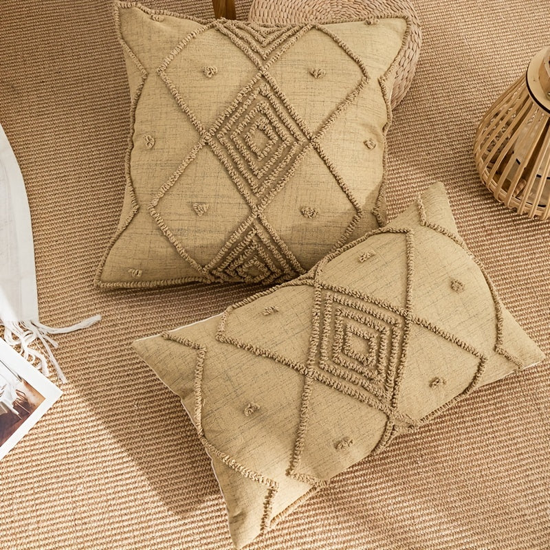 Funda Cojín Retro Cuadros Marrón para Sofá y Dormitorio