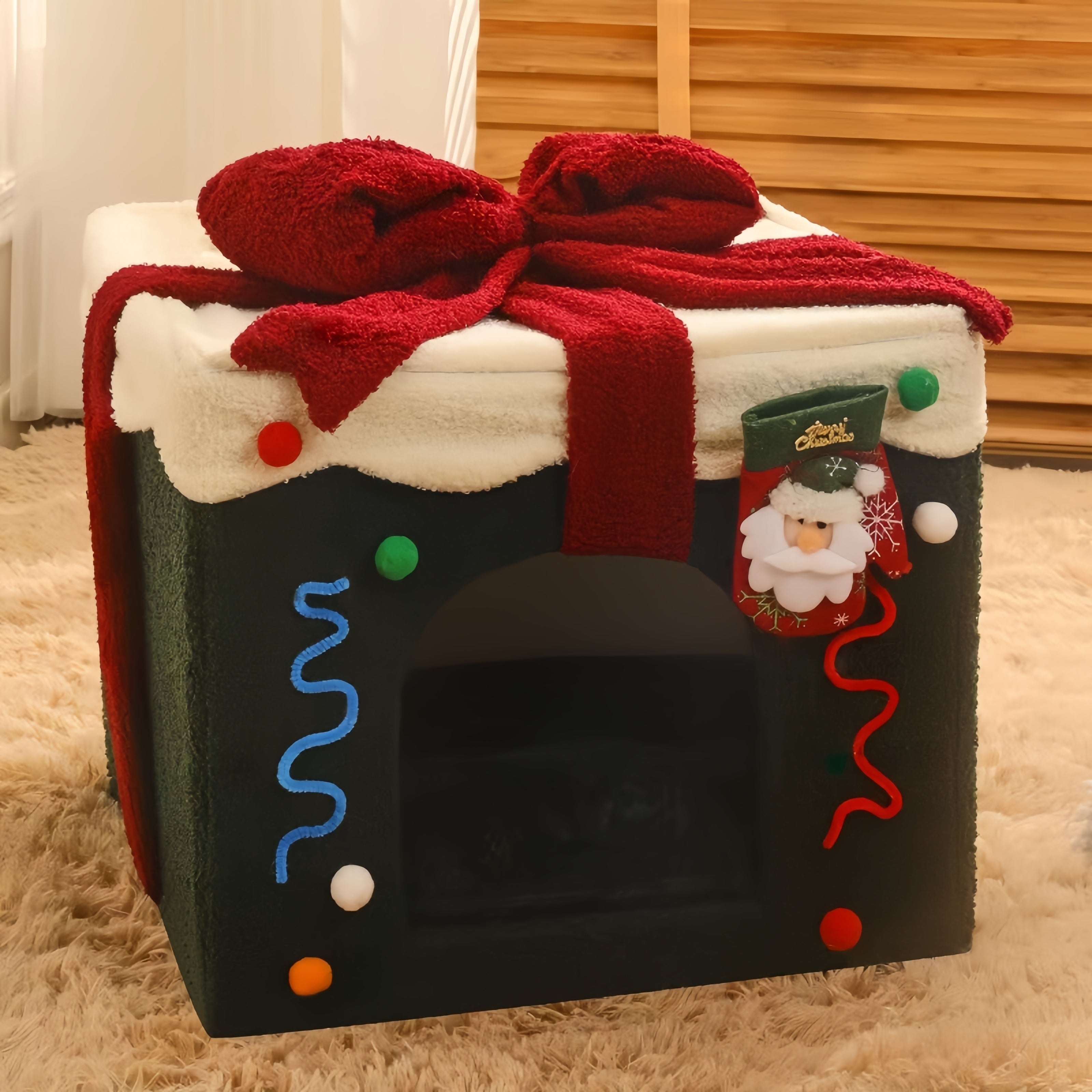 Cama Navideña para Mascotas - Acogedor Nido de Poliéster para Gatos y Perros Pequeños
