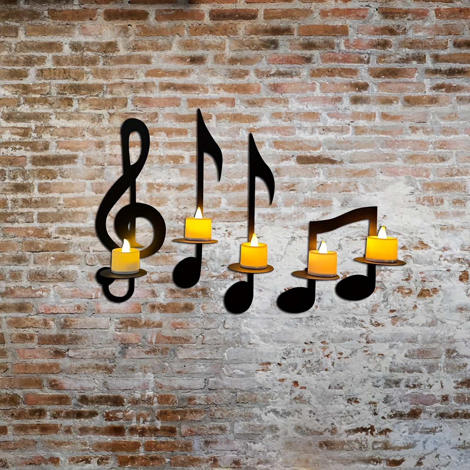 Set de 4 Portavelas de Pared Notas Musicales para Decoración