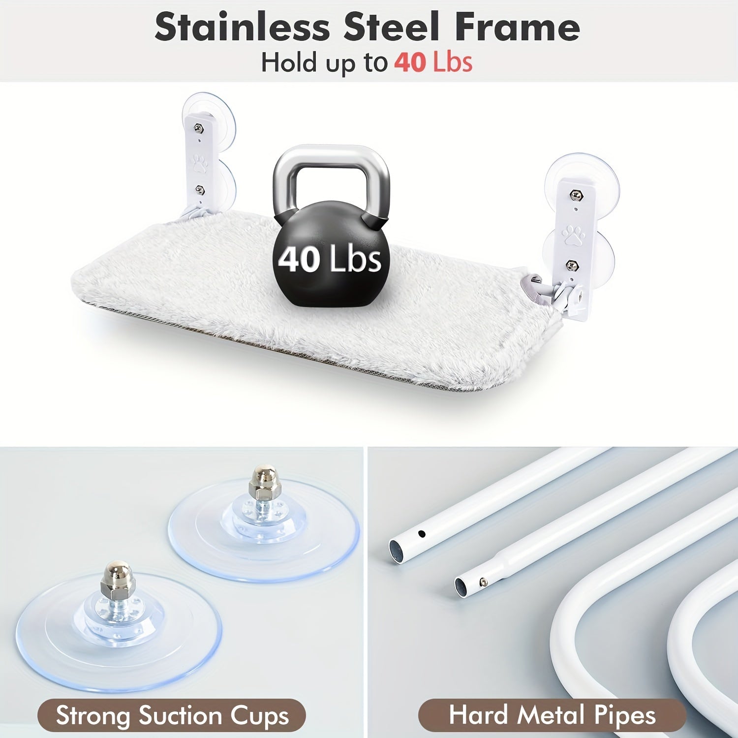 Cama Hamaca para Gatos con Ventosas y Estructura Metálica