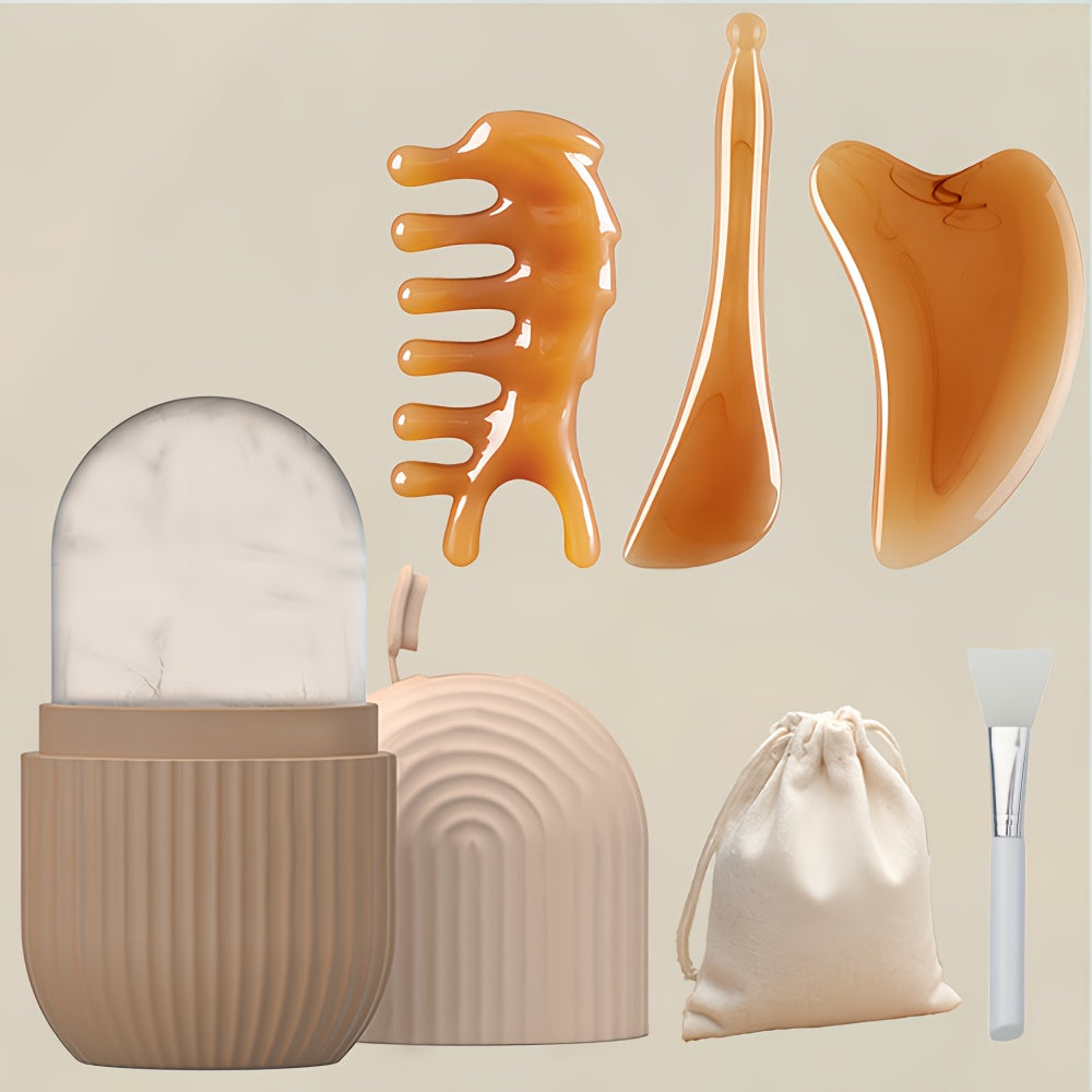 Set de 5 Piezas: Rodillo de Hielo y Gua Sha de Jade Artificial