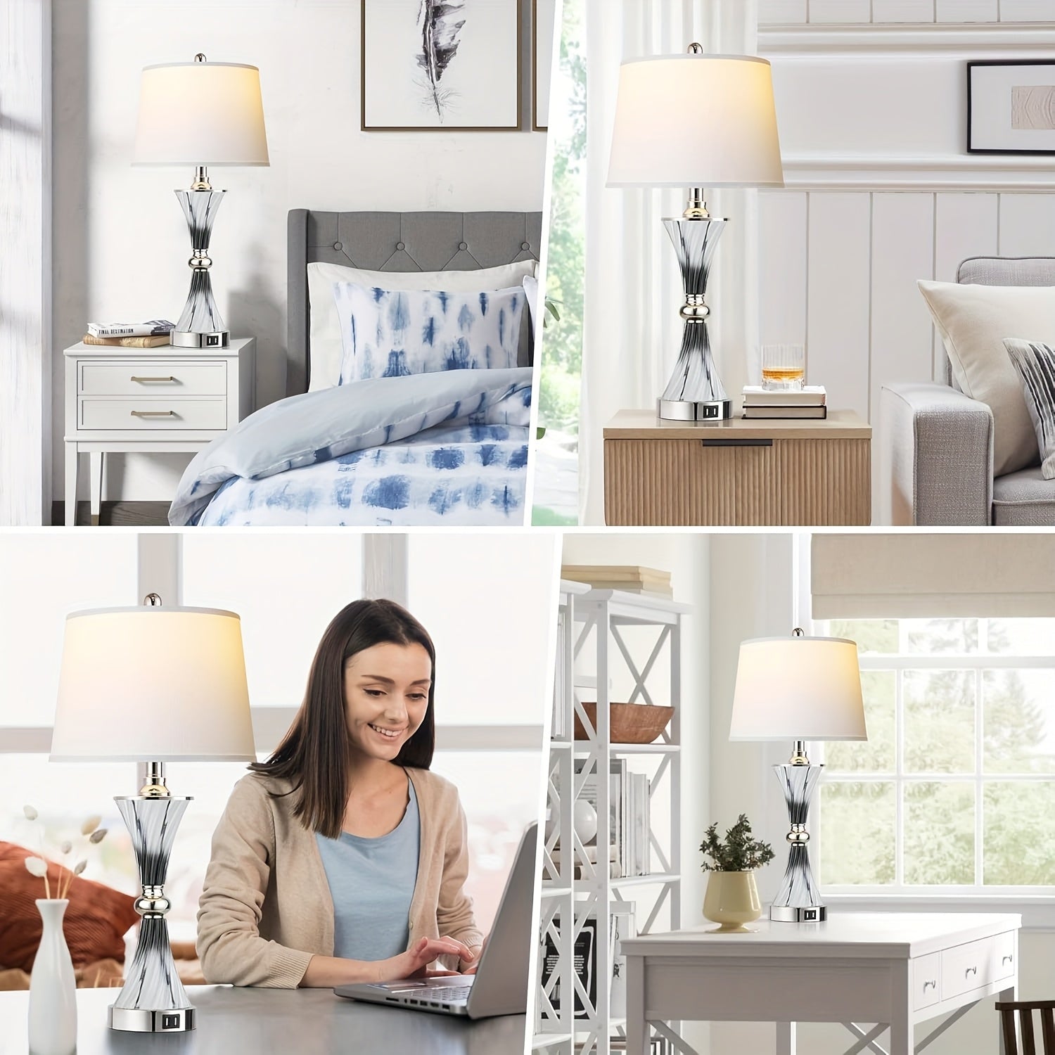 Lámparas de Mesa Táctiles Regulables con 2 Puertos USB, Set de 2