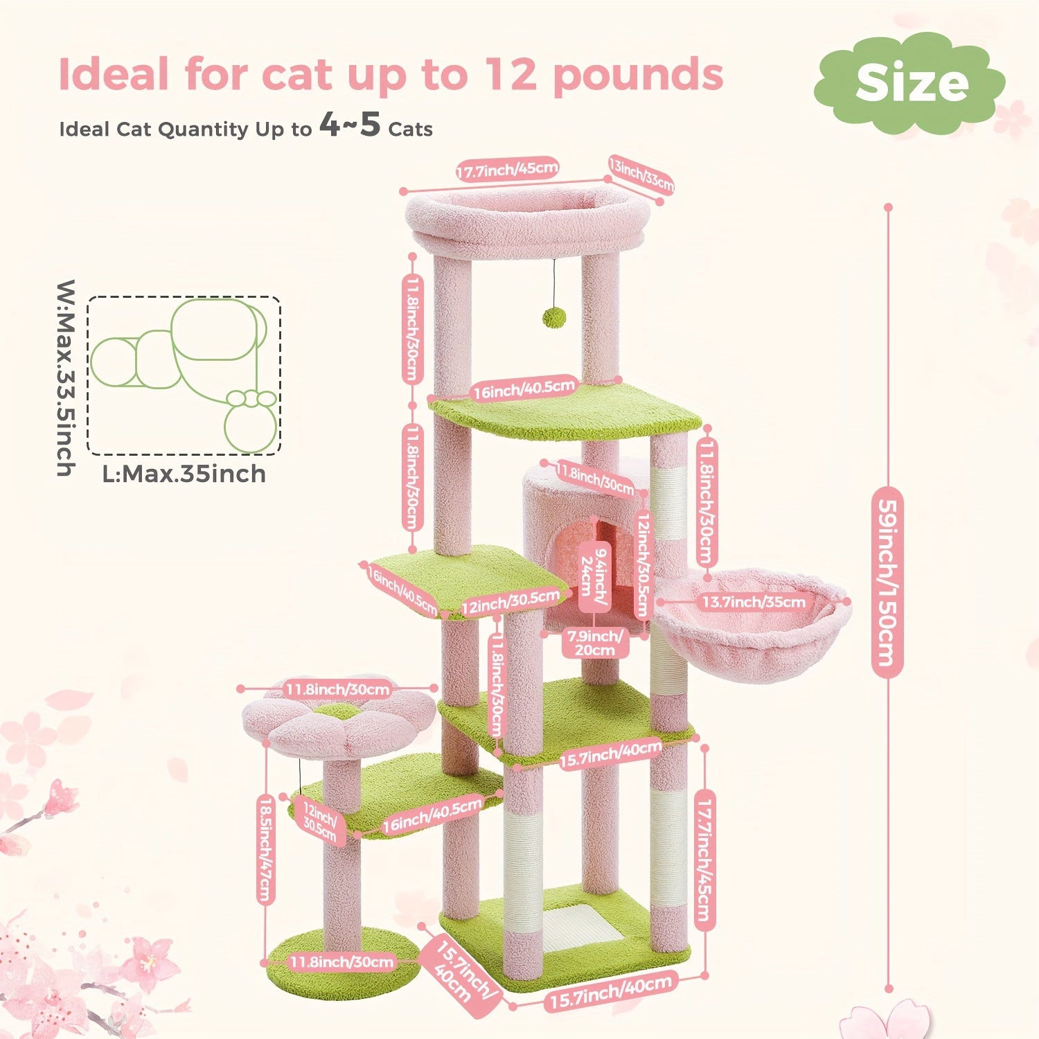 Árbol para Gatos de Diseño Floral con Hamaca y Rascador