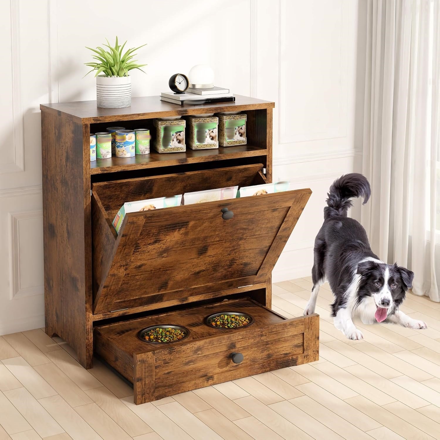 Estación de Alimentación Elevada con Almacenamiento para Mascotas