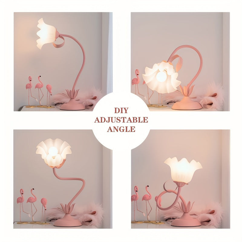 Lámpara de Mesa Decorativa con Pantalla de Flores Acrílicas Rosa