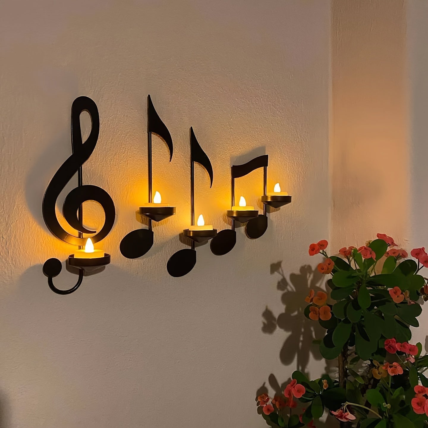 Set de 4 Portavelas de Pared Notas Musicales para Decoración