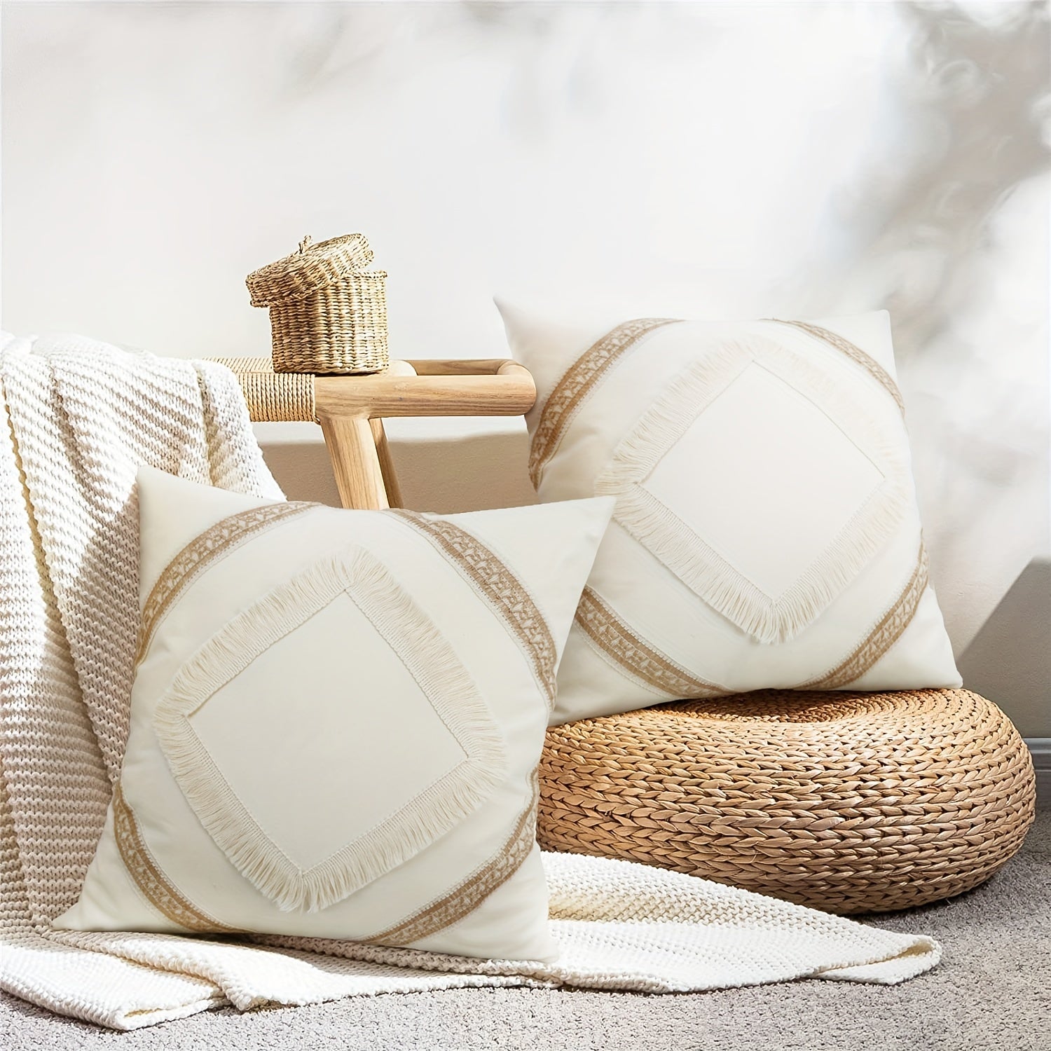 Funda Cojín Bohemio con Borlas de Poliéster