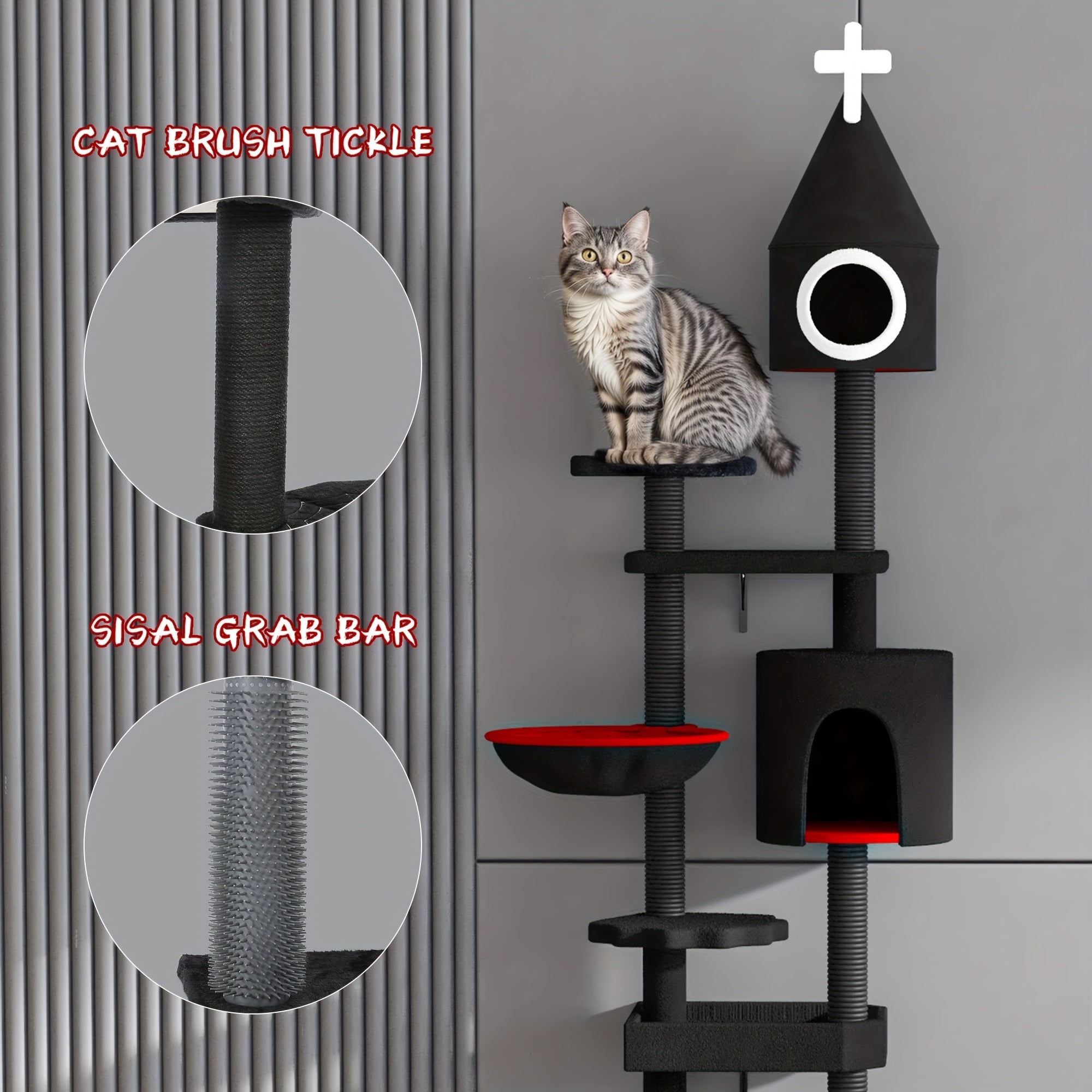 Árbol Rascador Gótico Grande para Gatos, 2 Niveles, Negro