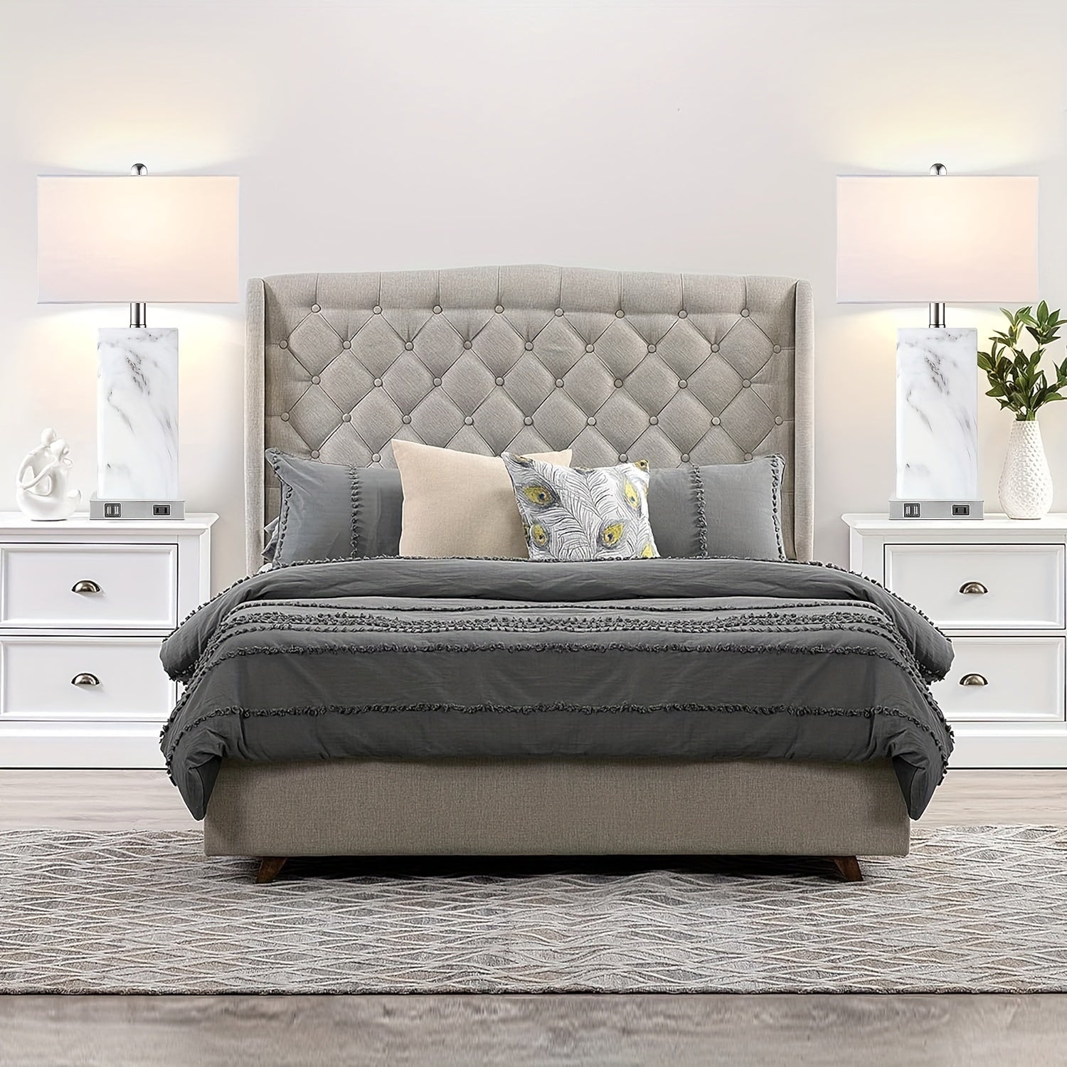 Lámparas de Mesa Táctiles, Set de 2 con Puertos USB y Enchufe AC